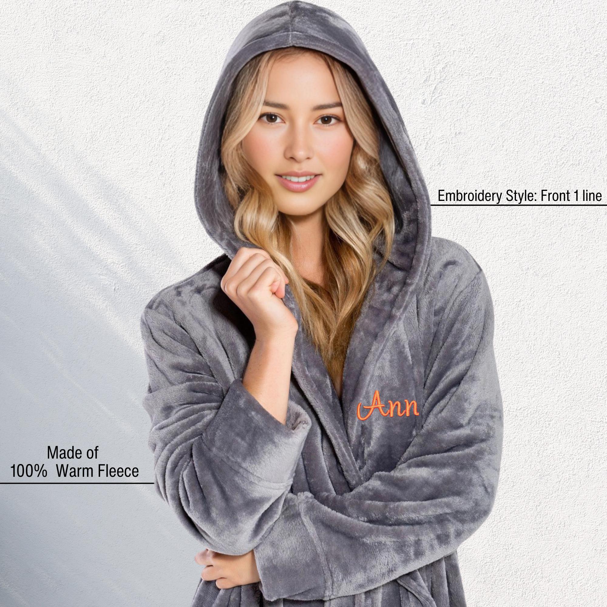 Embroidered Fleece Hooded Bathrobe: Personalized Spa Loungewear - Etsy