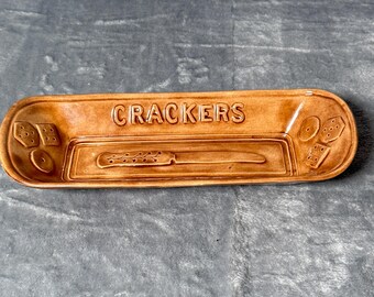 Stoneware Cracker Tray: Mid Century Farmhouse Kitchen Serving Dish vintage
