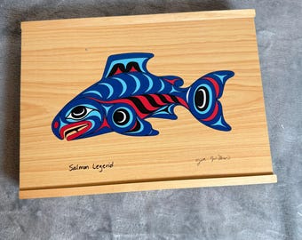 Salmon Legend Wooden Keepsake Box Joe Wilson Northwest Coast Native Art