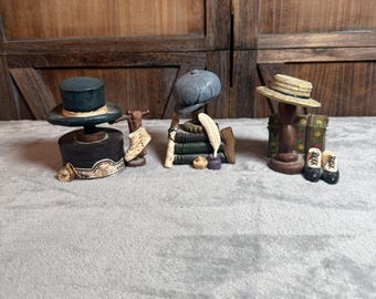 Hat Figurines Set of 3 Hat's Off Shelf Sitters Library Cottage Decor Vintage Young's