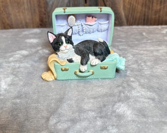 Vintage Lenox Kitty's Grand Tour Tuxedo Cat Figurine in Suitcase | American by Design | Cat Lover Gift | Travel Decor