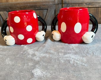 Disney Galerie Mickey Minnie Style Mug Set Red Polka Dot Glove Handle 2pc