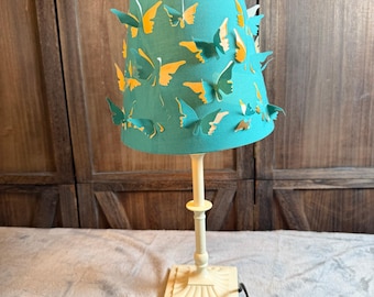 Arcadia Butterfly Table Lamp Aqua Shade 3D Butterflies Cottage Decor 19"