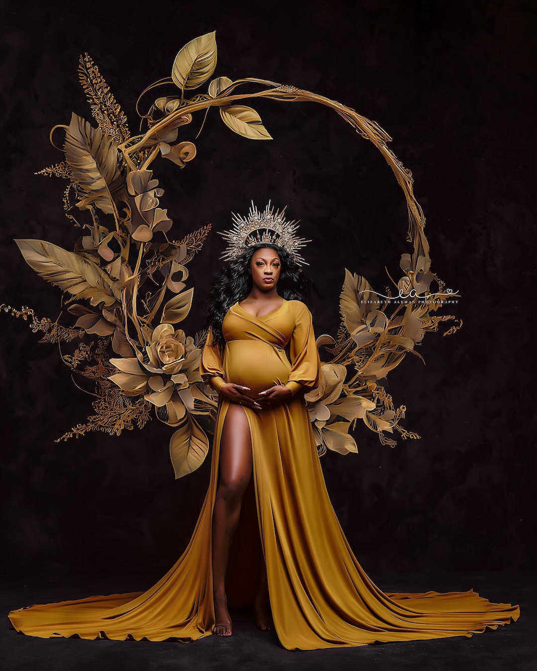 Honey Gold Maternity Dress, Leg Slit Maternity Dress, Yellow Fall