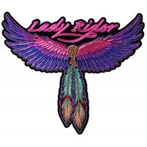 Lady Rider with Wings and Feathers Large Back Patch
