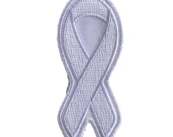 White Lung Cancer  Awareness Ribbon Funny Iron on Patch  Authentic Funny Biker Patches