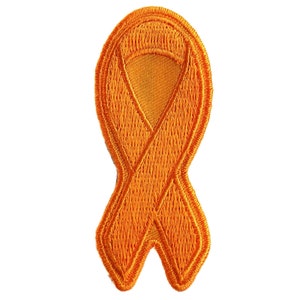 May include: Orange ribbon embroidered patch. The ribbon is a symbol of awareness and support for various causes.