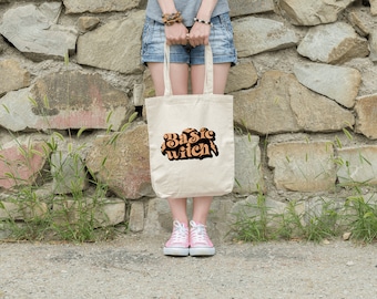 Basic Witch Tote Bag / Halloween Tote Bag / Trick or Treat Bag / Witchy Vibes / Spooky Season / Canvas Tote Bag Aesthetic / Laptop Tote Bag