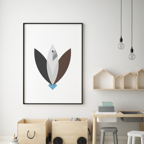 Blue-Footed Booby Bird Minimalist Wall Art Print, Geometric Abstract Home Decor, Printable Wall Art, Bird Wall Art, Instant Download, Modern