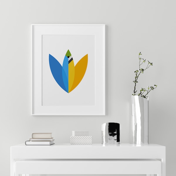 Blue and Yellow Macaw Minimalist Wall Art Print, Geometric Abstract Home Decor, Printable Wall Art, Bird Wall Art, Instant Download, Modern