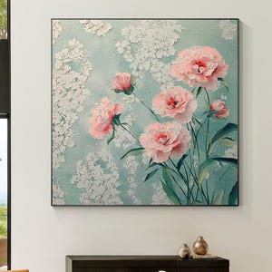 3D Textured Pink Flower Painting: Abstract Floral Blossom Canvas Art