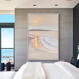 Sonnenaufgang Malerei Sonnenuntergang Malerei Auf Leinwand Seelandschaft Malerei Meereswellen Strukturierte Malerei Vertikaler Strand Wohnzimmer BOHO Wand Kunst Decor
