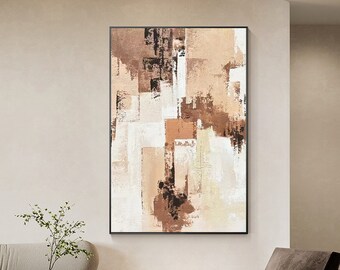 Pintura abstracta: Arte texturizado en tonos tierra, marrón y beige sobre lienzo