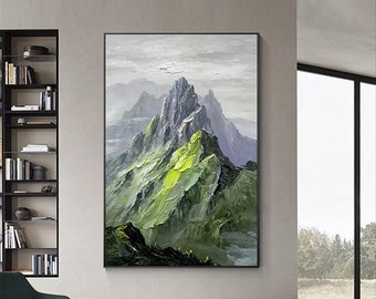 Textured Mountain Painting On Canvas, Palette Knife Wall Art