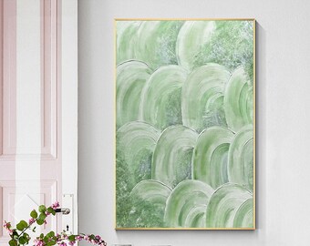 Green White Abstract Painting On Canvas, Green Textured Wall Art, Green Wall Painting, Extra Large Wall Art, Green Wall Decor