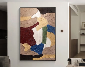 Pintura Wabi Sabi de textura densa, arte mural abstracto 3D en tonos beige y marrón