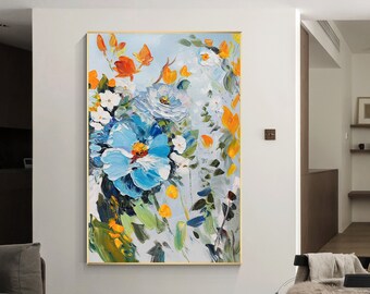 Textured Floral Abstract Painting, Palette Knife Acrylic Art
