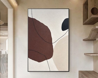 Textured Wabi Sabi Painting: Brown, Beige Minimalist Geometric Wall Art