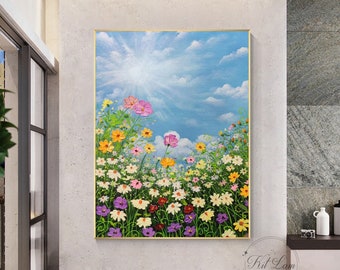 Textured Floral Acrylic Painting, Palette Knife Flower Wall Art