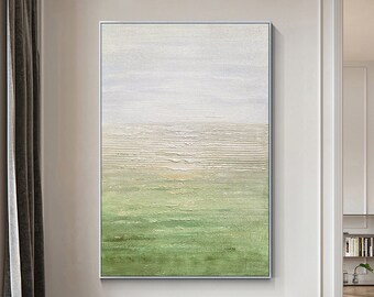 Gray Green Texture Abstract Wall Art Original Abstract Painting on Canvas Vertical Oversize Large Green Wall Art Decor