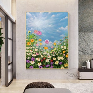 Colorful Flowers Textured Painting, Palette Knife Original Acrylic Painting On Canvas, Flowers Wall Art Home Decor
