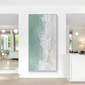 Light Green Sea Waves Beach Textured Painting On Canvas Original Ocean Beach Painting Seascape Wall Art Extra Large Wall Art Decor