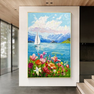 Seascape Flower Painting: 3D Textured Impressionist Coastal Art