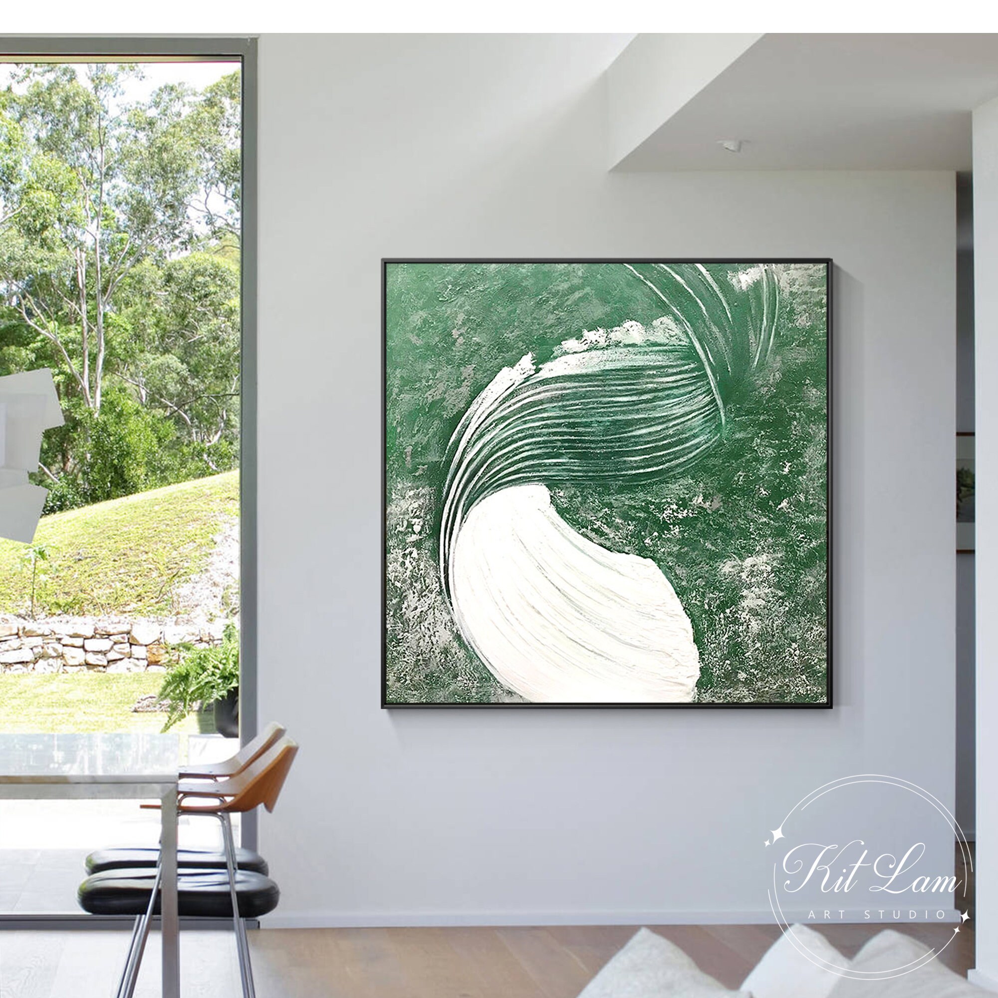 Sage Green White Textured Abstract Painting on Canvas Square Sage Green ...