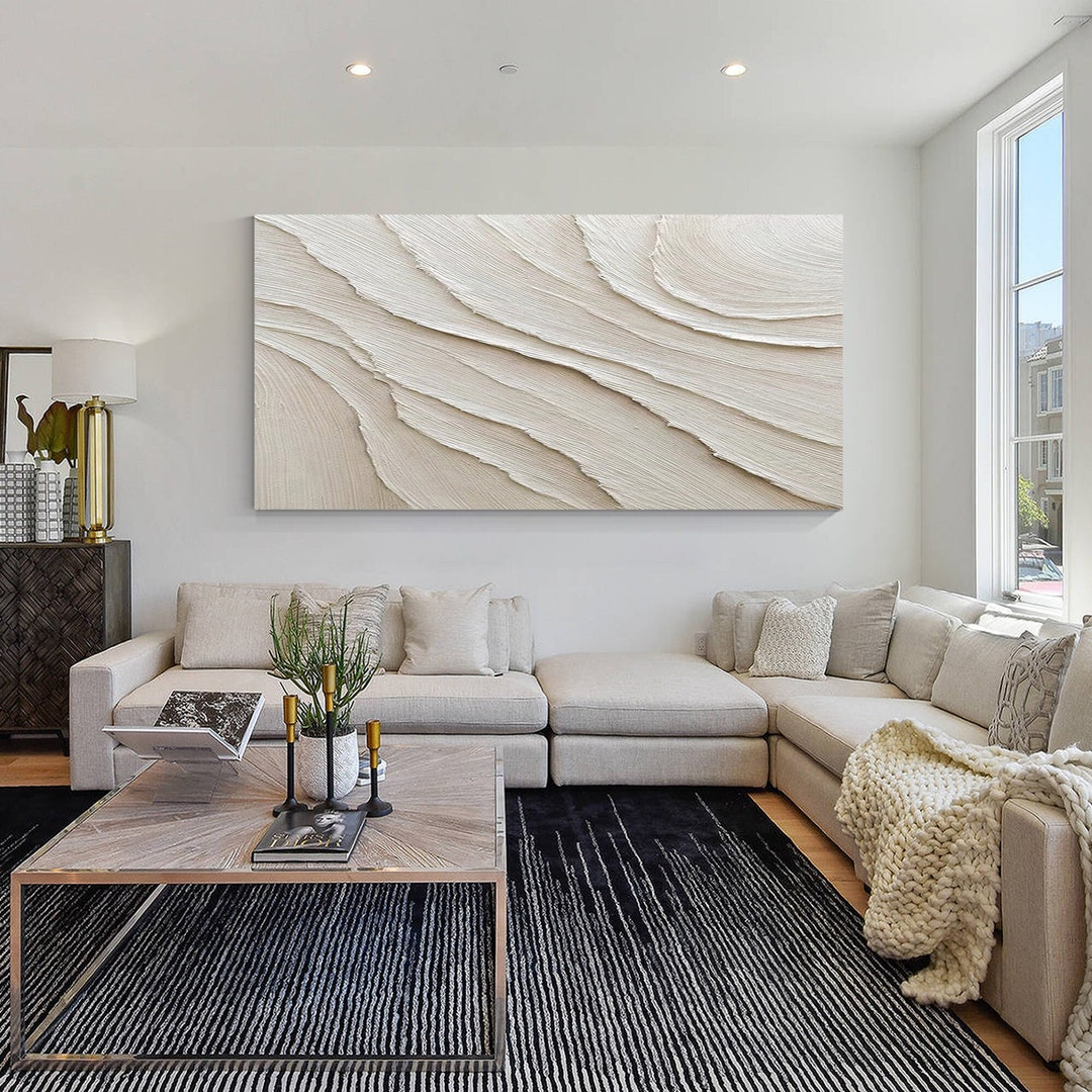 Textured Beige Ocean Waves Line Painting: 3D Abstract Canvas Art - Etsy