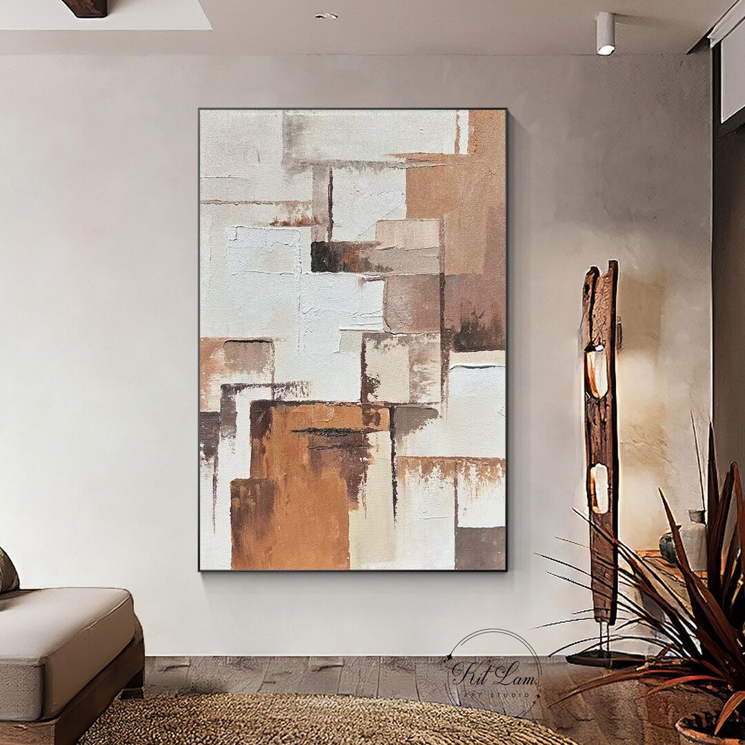 Earthy Tone Abstract Texture Painting on Canvas, Beige Brown Gray Wall ...