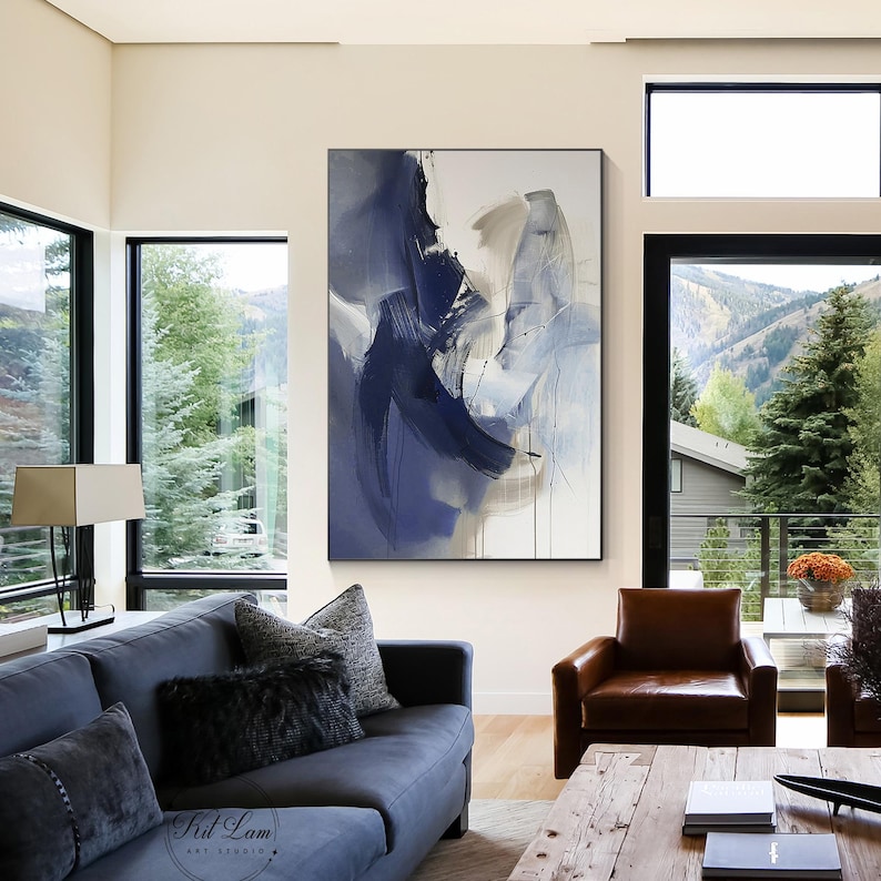Blue Abstract Oil Painting on Canvas Modern Hand-painted Wall Art - Etsy
