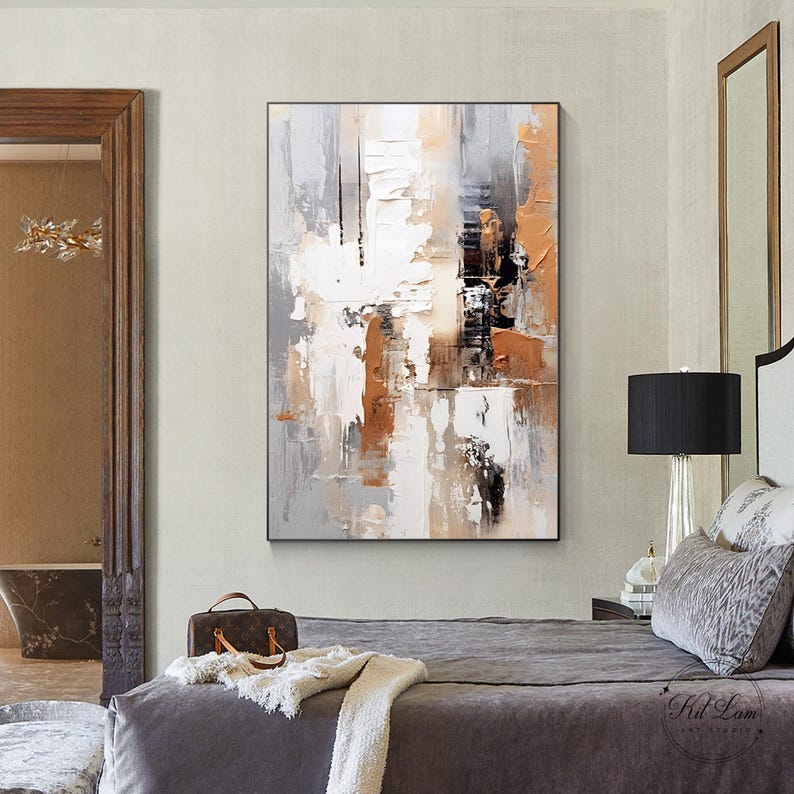 Neutral Abstract Texture Painting on Canvas, Beige Brown Gray Wall Art ...