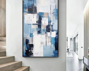 Blue Texture Abstract Geometric Painting On Canvas