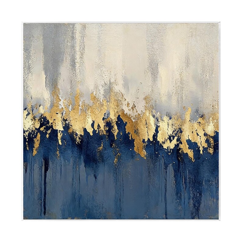Gold and Navy Blue Abstract Wall Art, Textured Painting, Modern Luxury ...