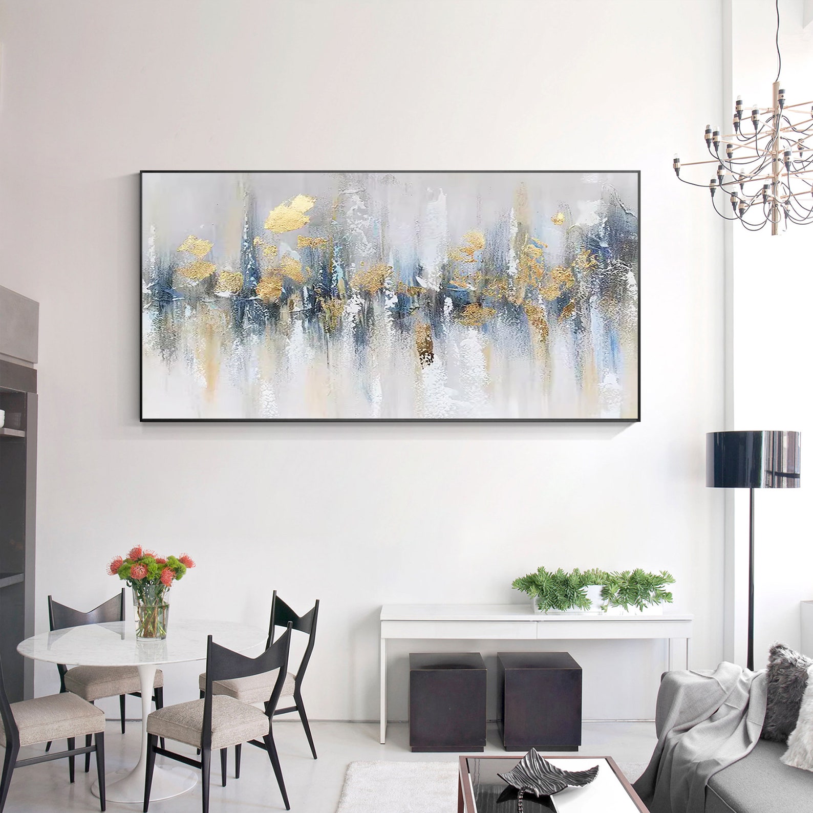 Gold & Blue Abstract Painting on Canvas: Modern Textured Wall Art - Etsy