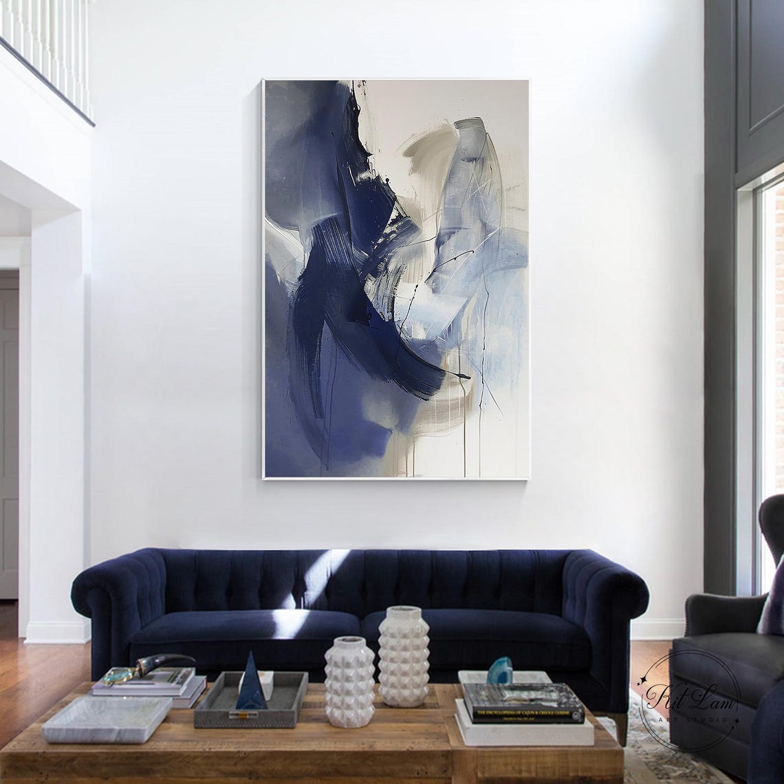 Blue Abstract Oil Painting on Canvas Modern Hand-painted Wall Art - Etsy