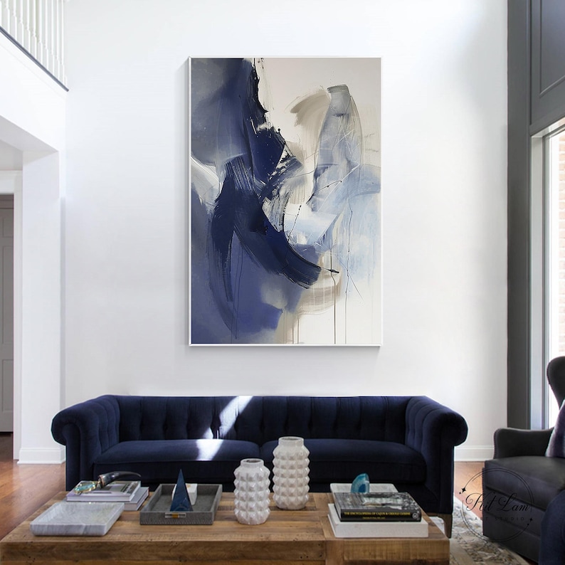 Blue Abstract Oil Painting on Canvas Modern Hand-painted Wall Art - Etsy