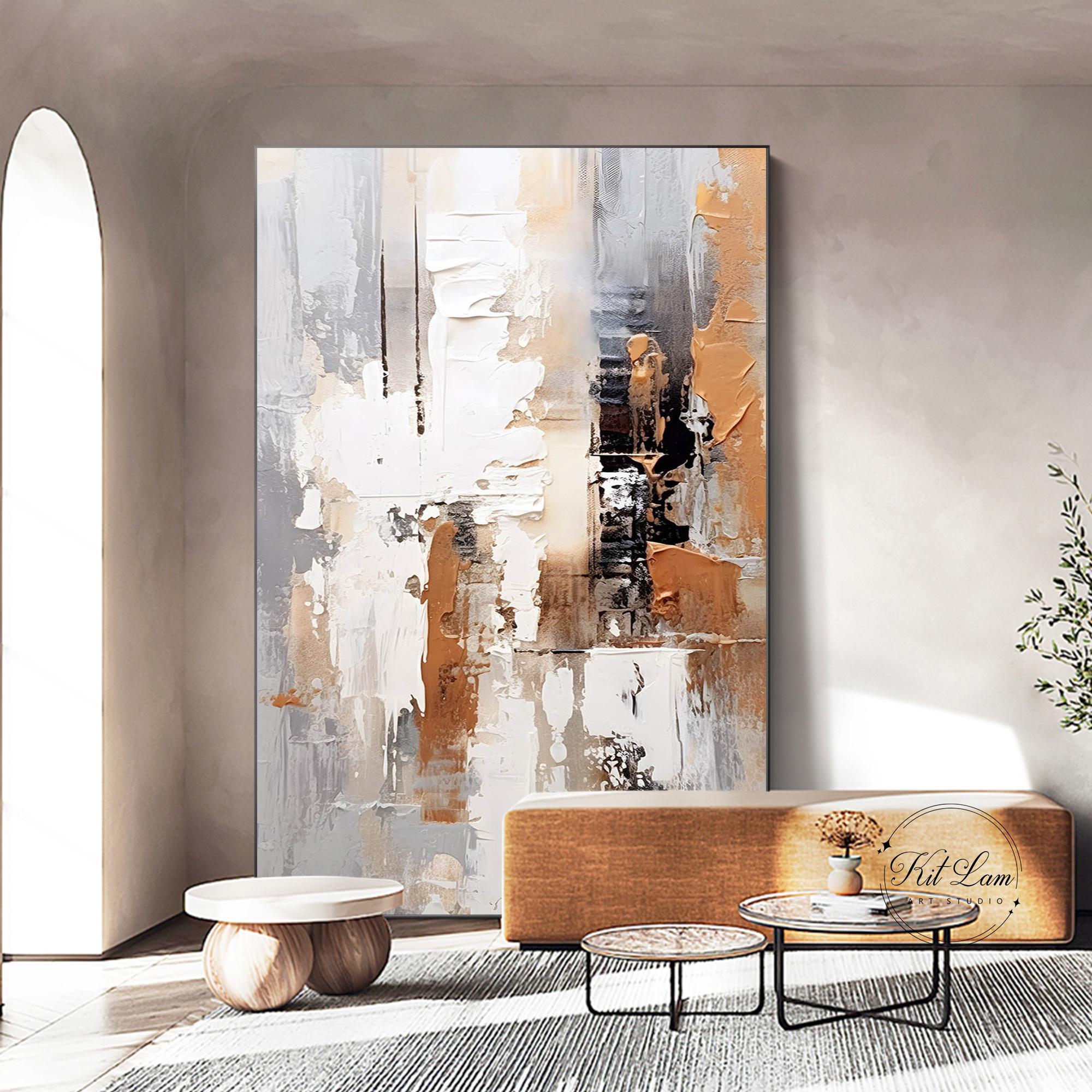 Neutral Abstract Texture Painting on Canvas, Beige Brown Gray Wall Art ...