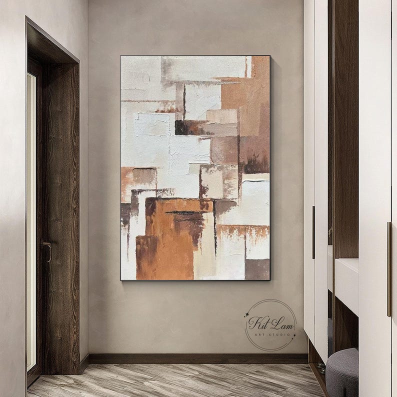 Earthy Tone Abstract Texture Painting on Canvas, Beige Brown Gray Wall ...