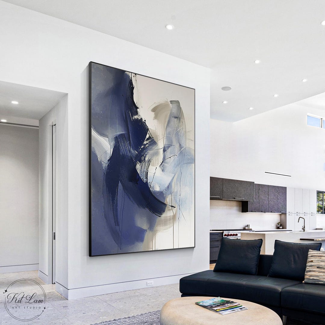 Blue Abstract Oil Painting on Canvas Modern Hand-painted Wall Art - Etsy