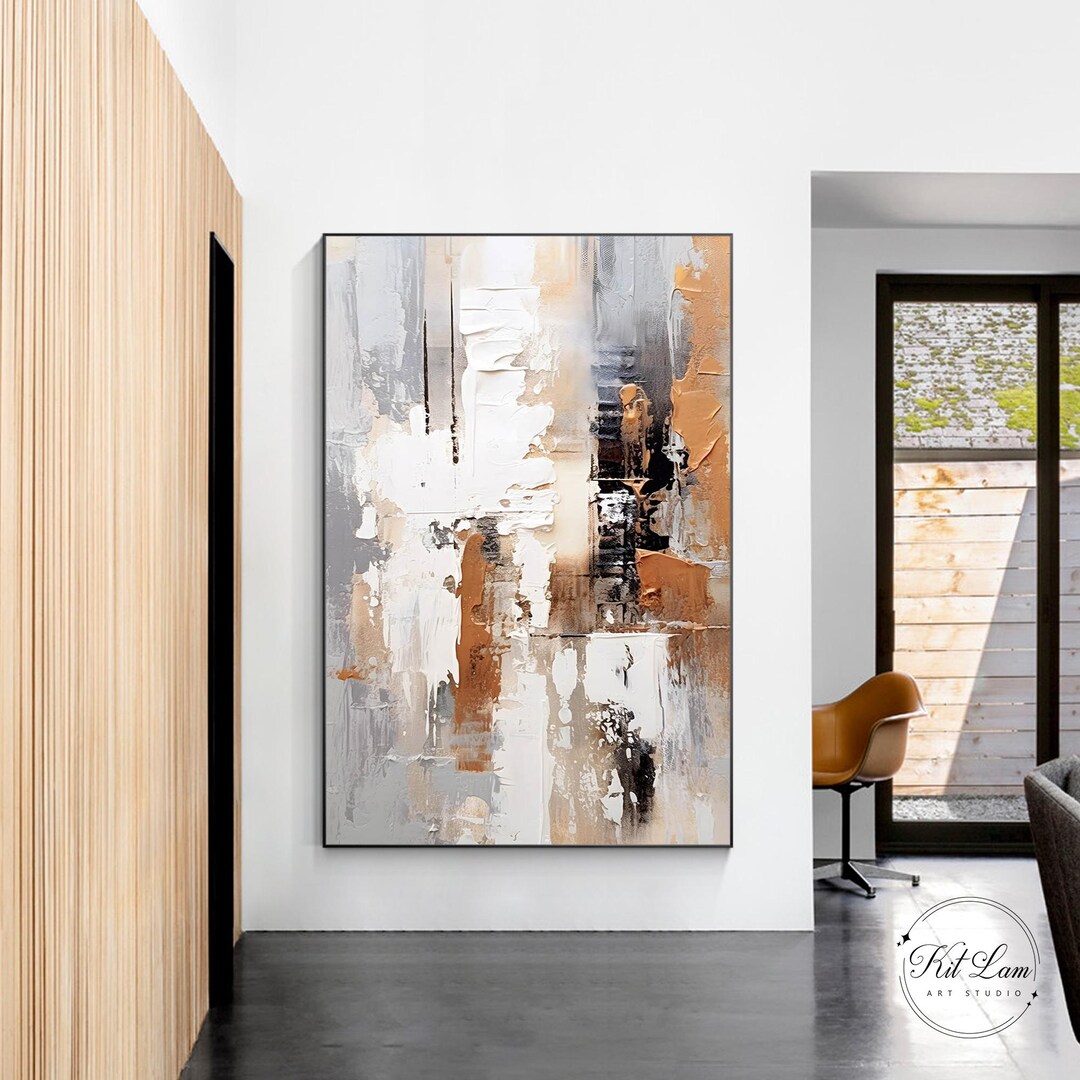 Neutral Abstract Texture Painting on Canvas, Beige Brown Gray Wall Art ...