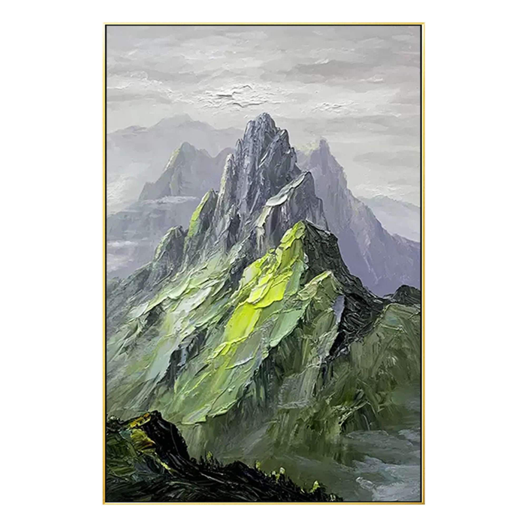 Mountain Painting on Canvas, Palette Knife Textured Painting, Mountain Wall Art, Vertical Large ...