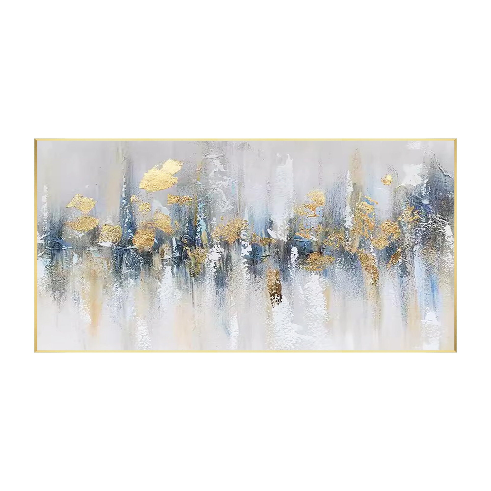 Gold & Blue Abstract Painting on Canvas: Modern Textured Wall Art - Etsy