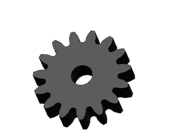 May include: A grey gear featuring a central aperture and uniformly spaced teeth. The gear is presented in a 3D style, with shadows enhancing the design's depth. The object is isolated against a white backdrop.