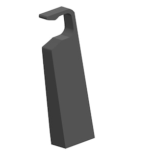 Pode incluir: Um gancho de plástico cinza com a parte superior arredondada e uma base retangular.