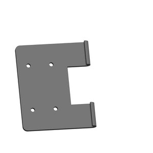 Peut inclure: Un support métallique gris avec quatre trous et deux languettes. Le support est conçu pour être monté sur un mur ou une autre surface.