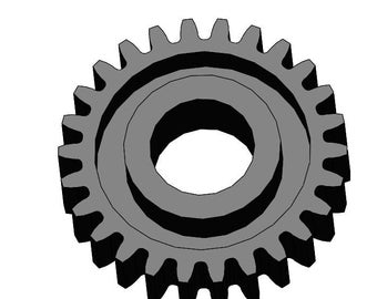 May include: A grey metal gear with a large central hole. The gear has 24 teeth.