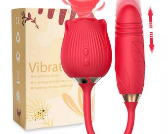 Rose Clit G-spot Vibrator Oral Sucking Thrusting Dildo Bullet Sex Toys for Women