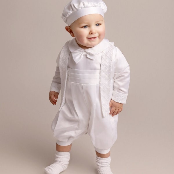 Baby Boy Off White All in one Chirstening, Baptism Suit, Jacket and hat Shoes can be added