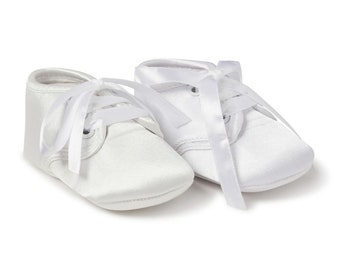 Baby Christening Baptism Soft Shoes With Ribbon Laces White or Ivory